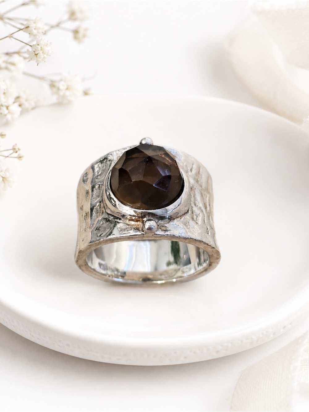 Designer 925 Sterling Sterling Silver Smokey Quartz Ring - Size 6